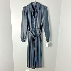 Nwt Scoop Womens Black Soft Faux Leather LS Pleated Midi Dress Size Small (4-6)